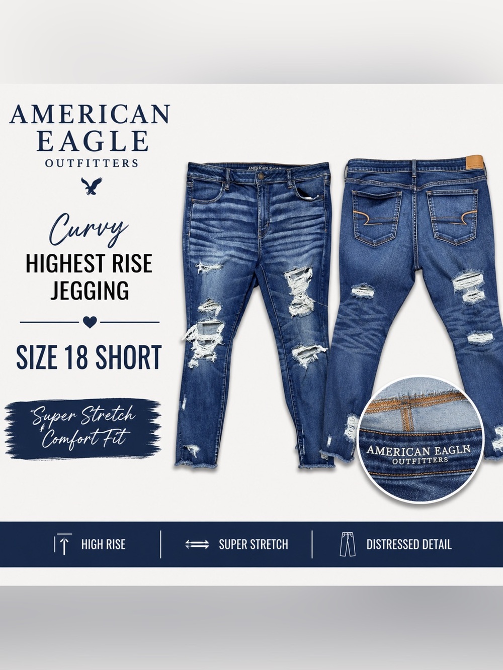 American Eagle Curvy Highest Rise Distressed Jeggings Size 18 Short